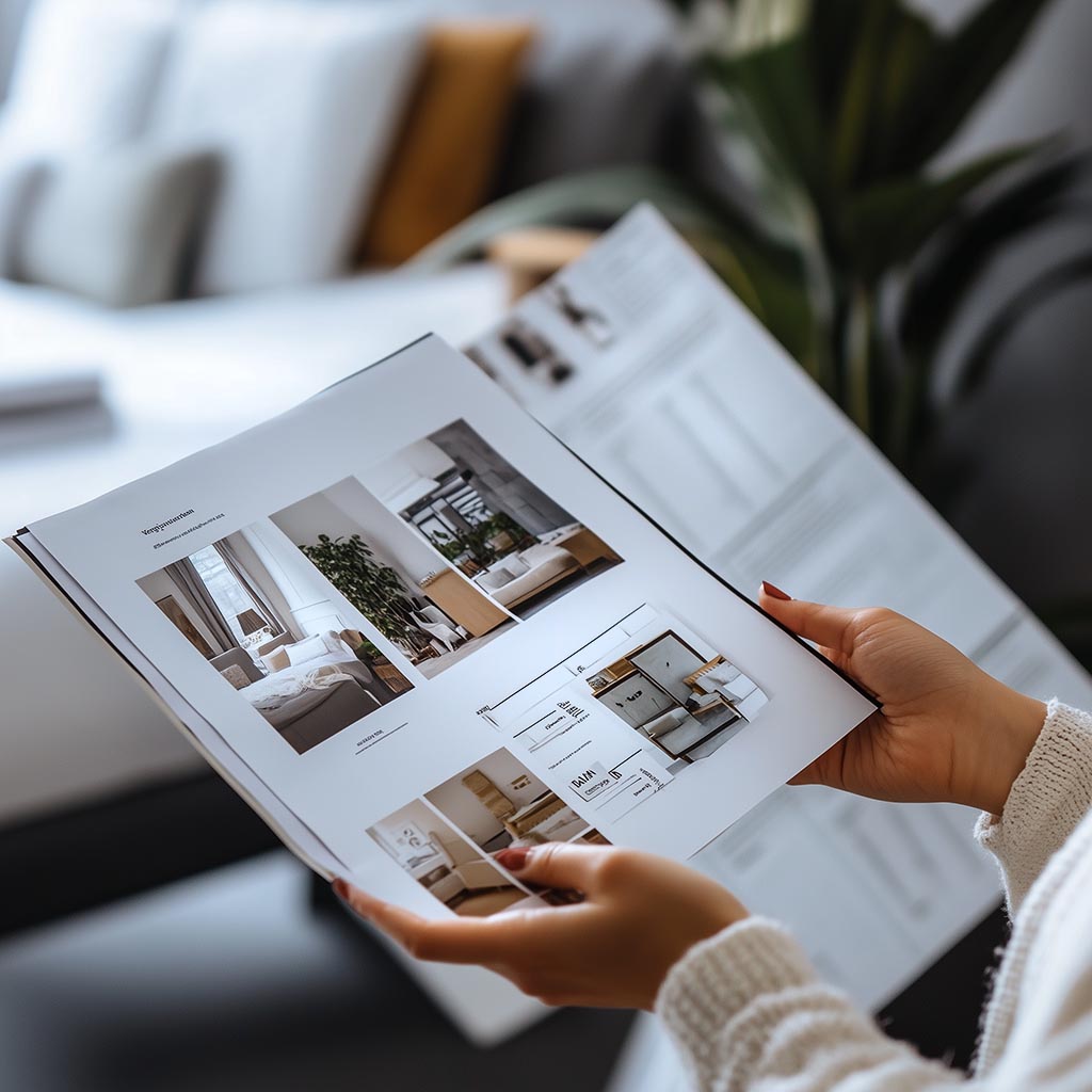 woman holding a page of design recommendations