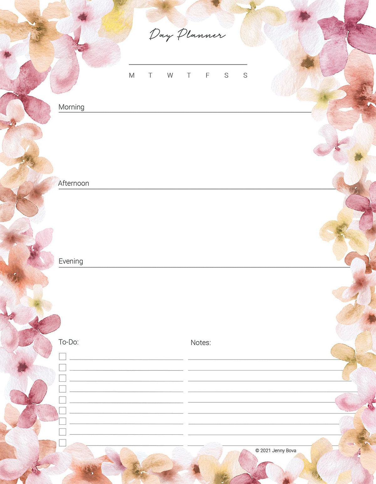 Watercolor Floral Daily Planning Page Download