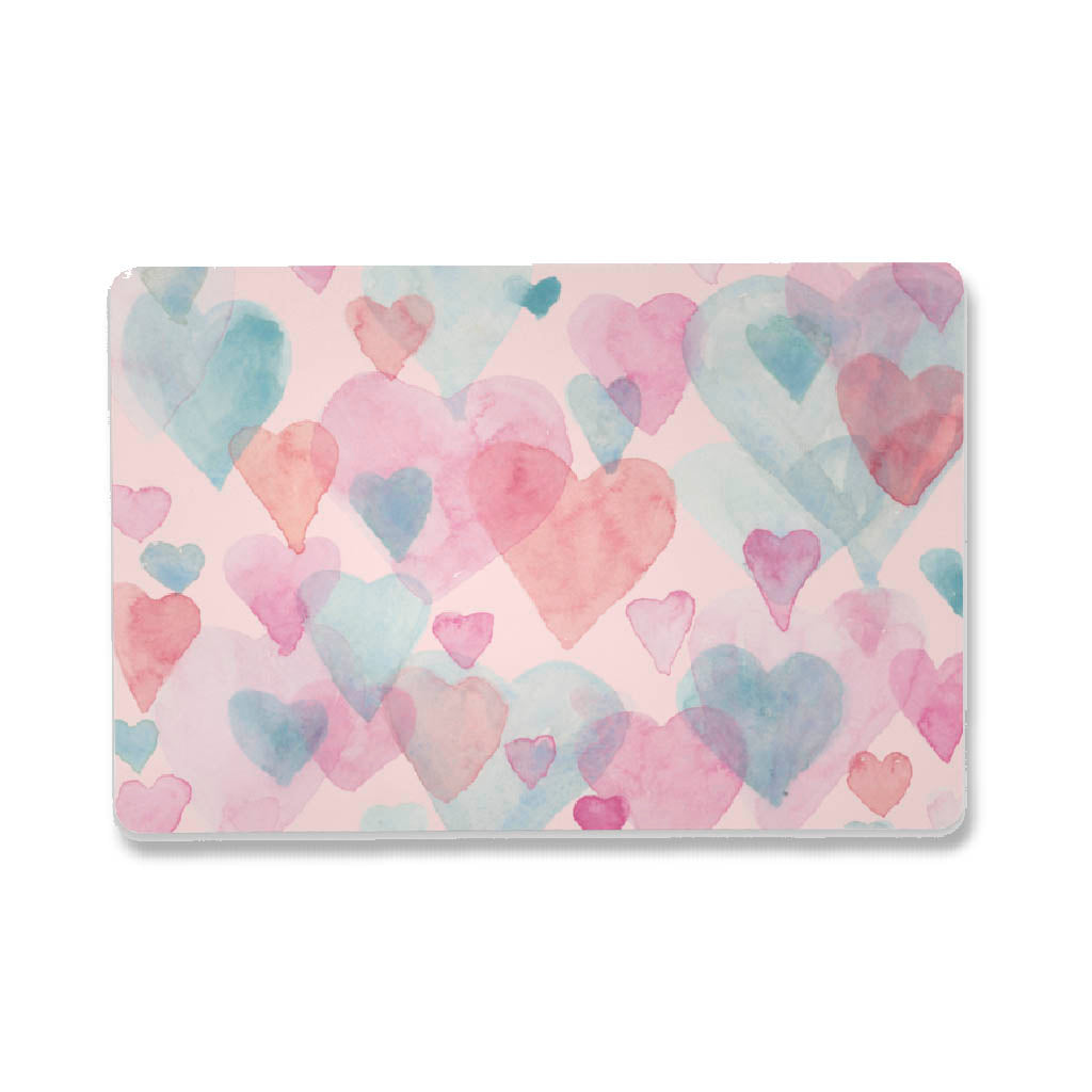 Desk mat with watercolor hearts pattern on a white background