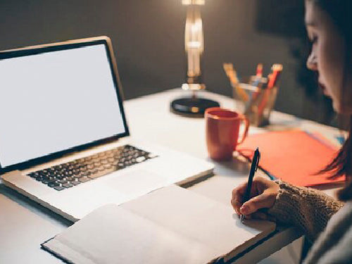 image of a woman working in front of a laptop computer