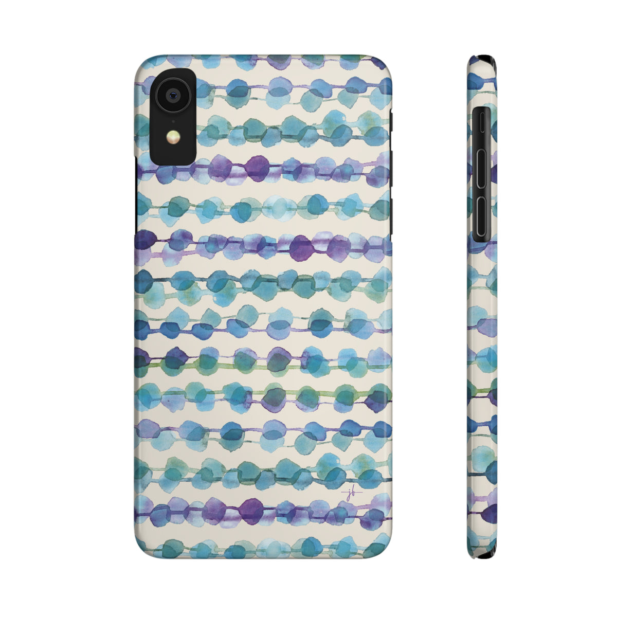 watercolor geometric striped pattern on iPhone case shown from front and side