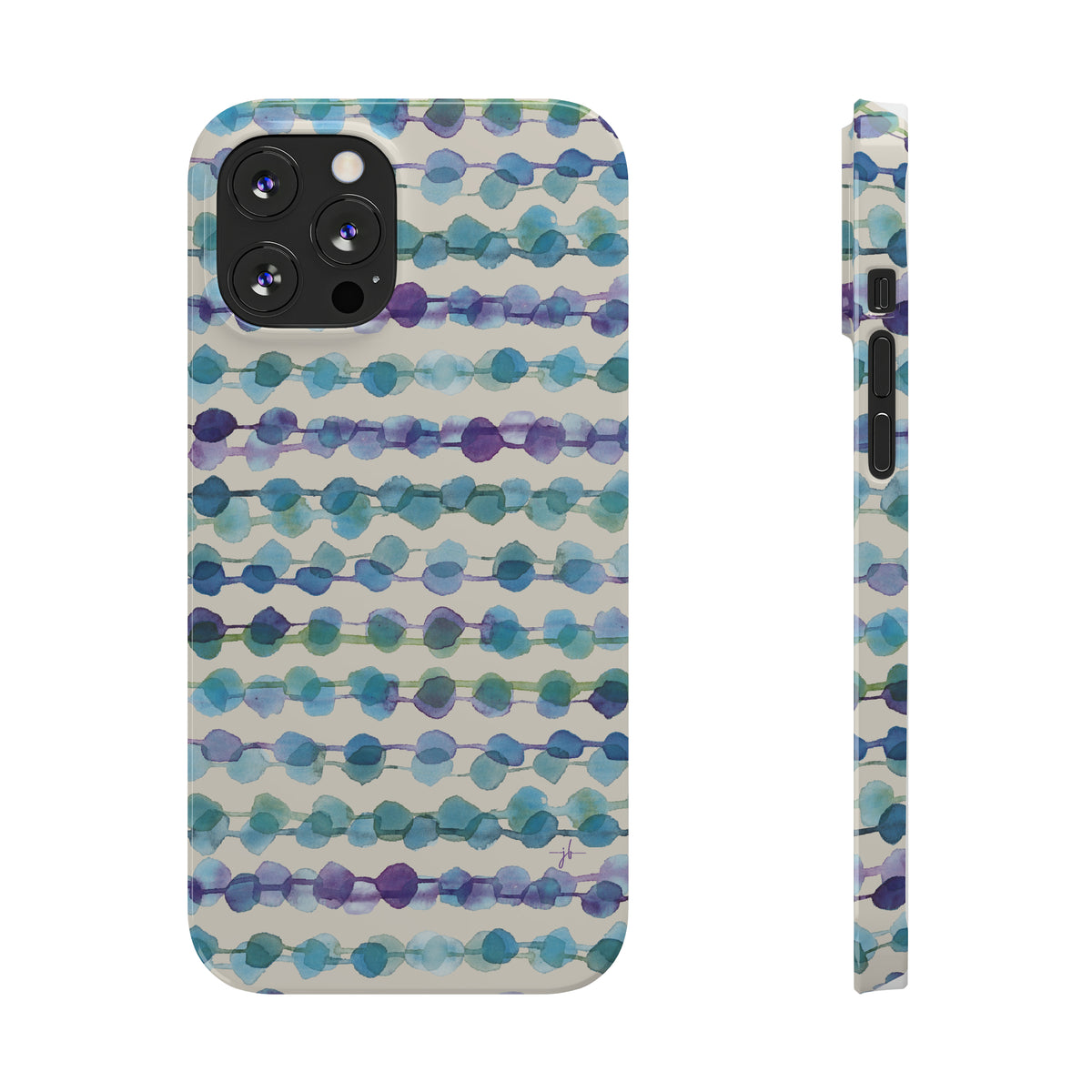 watercolor geometric striped pattern on iPhone case shown from front and side