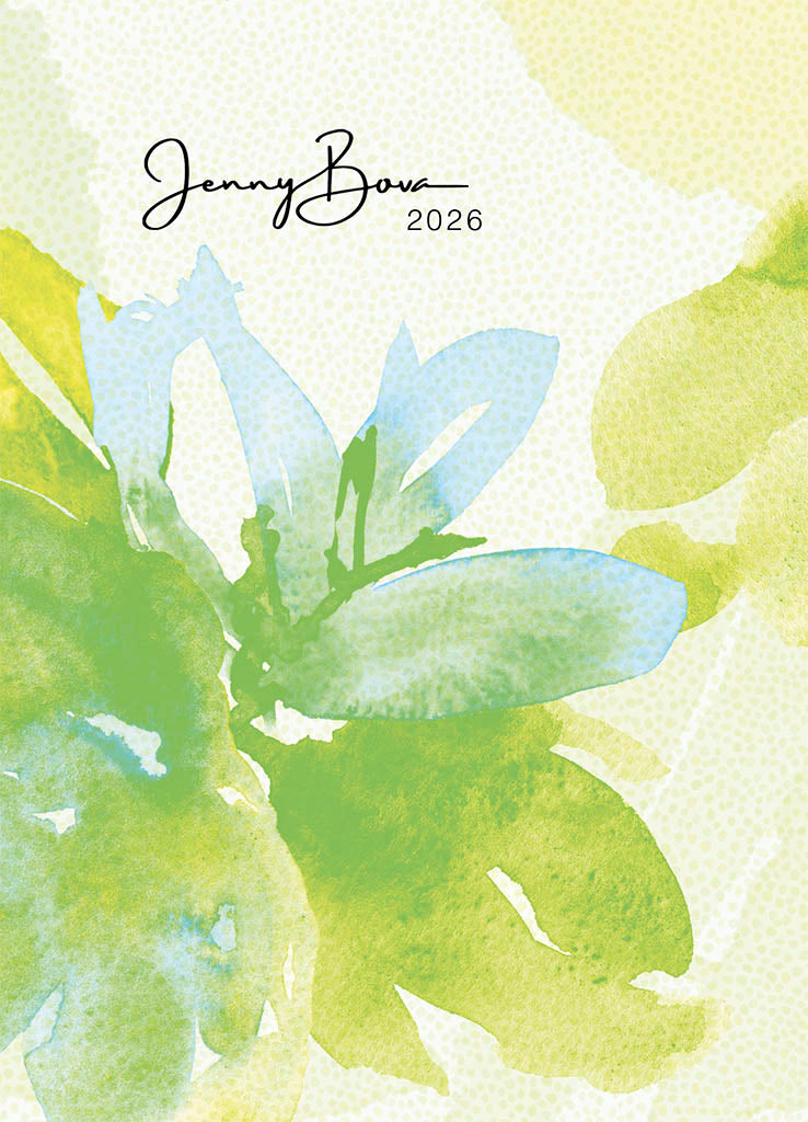Floral design with 'Jenny Bova' and '2026' on a light background