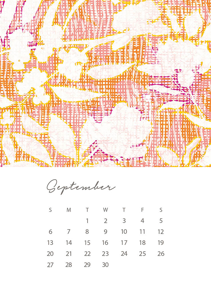 Calendar for September with floral pattern