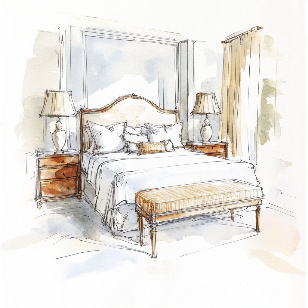 hand rendering of a bedroom interior design