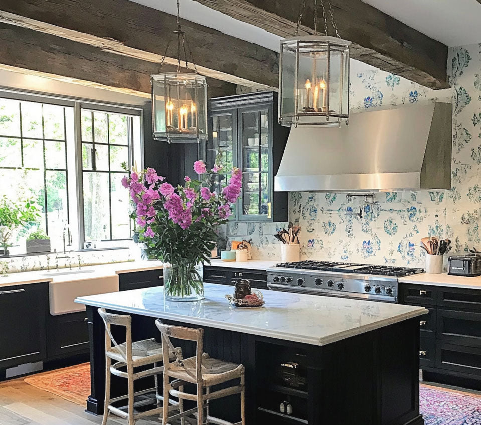 modern kitchen with old beams